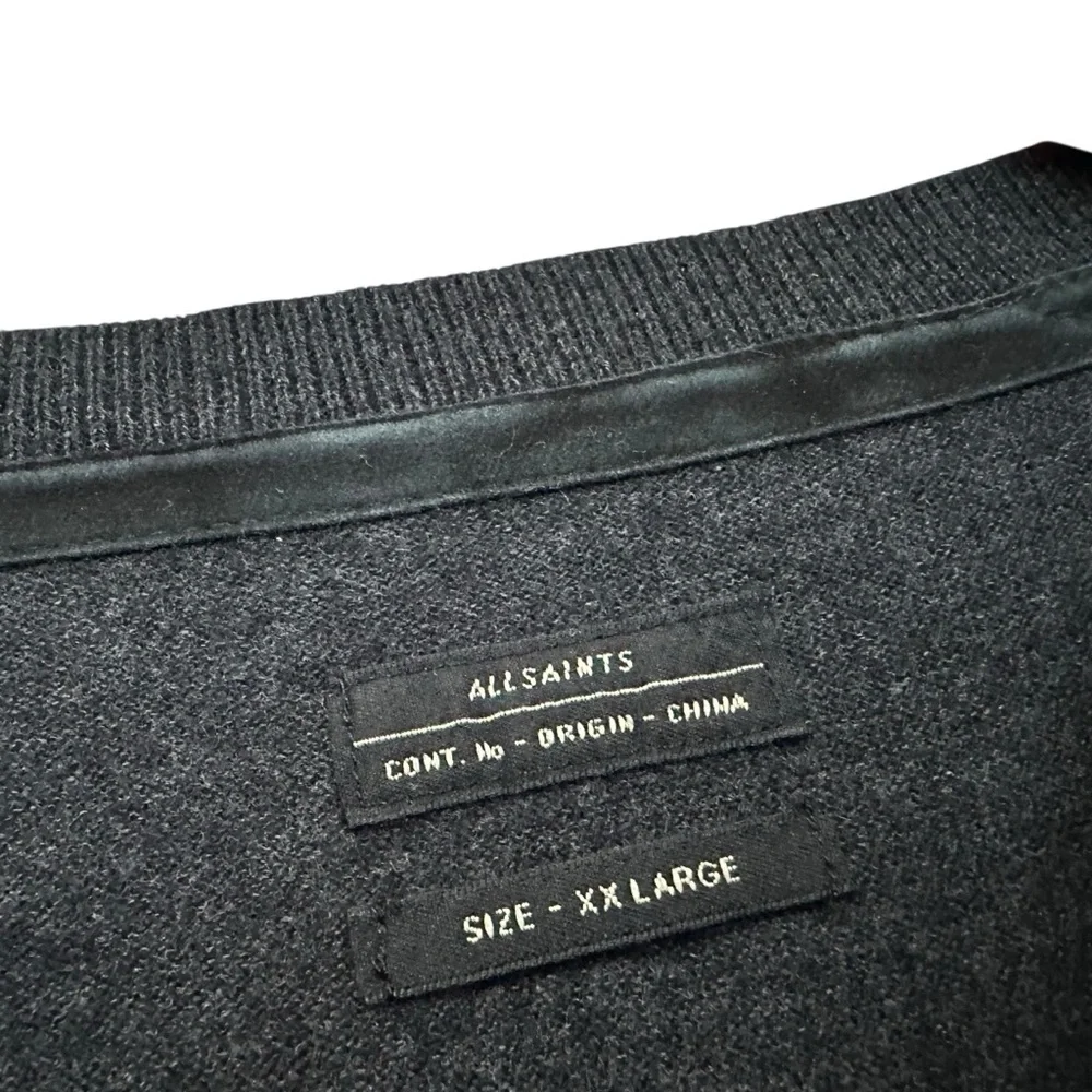 AllSaints Falster Mens Crew Wool Blend Sweater XXL Dark Gray Leather Details